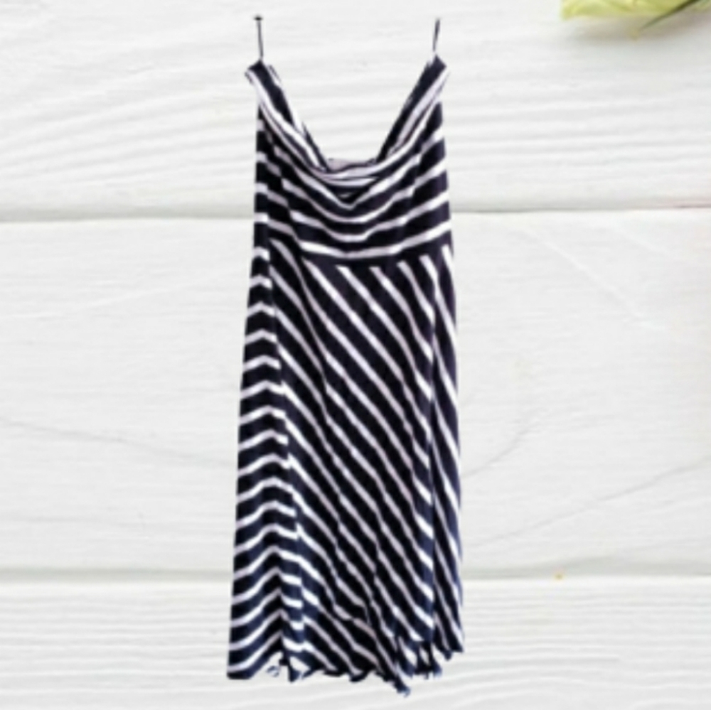 LOFT Strapless Black White Stripes Hi-Lo Dress Medium